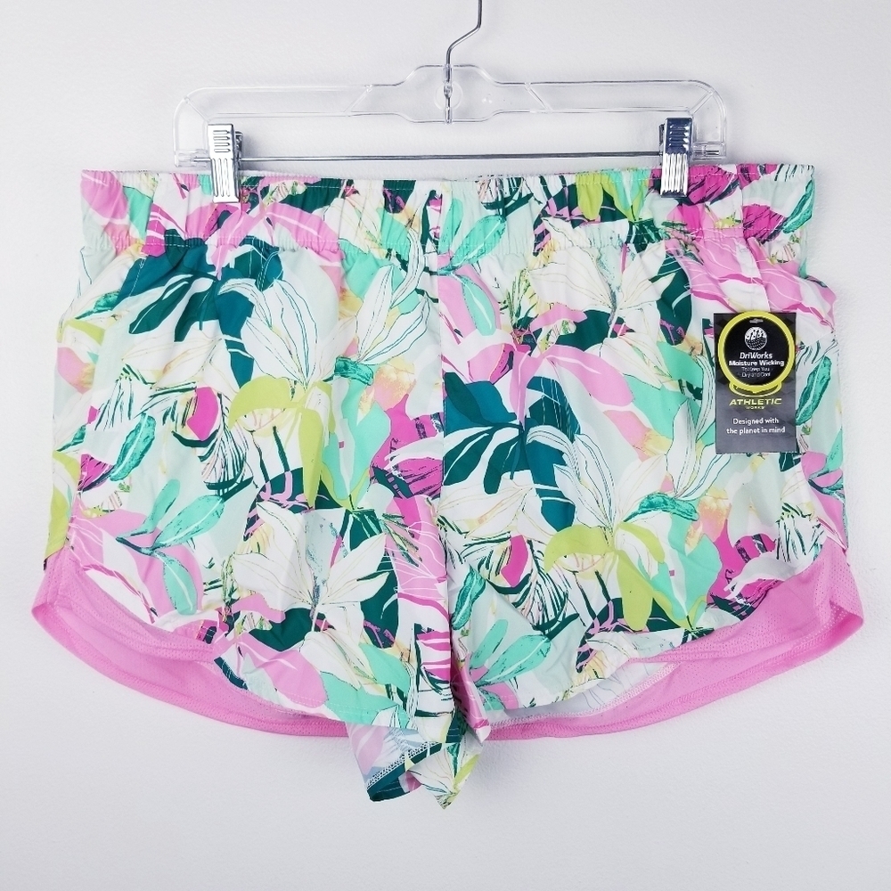 Athletic Works Women's Floral Athletic Shorts - Pink and Green
